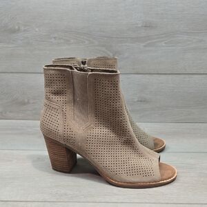 Toms Women Majorka Tan Ankle Boots Open Peep Toe Heels Shoes Sz 9